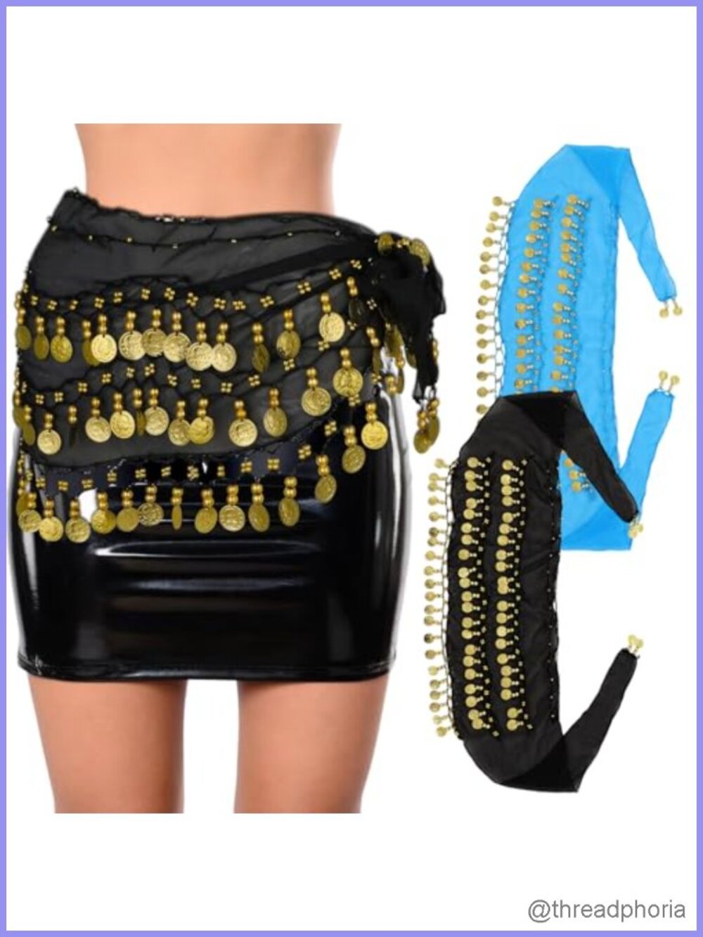 2 Pcs Belly Dance Hip Scarf with 3 Layers Sequin Coins Lightweight Chiffon